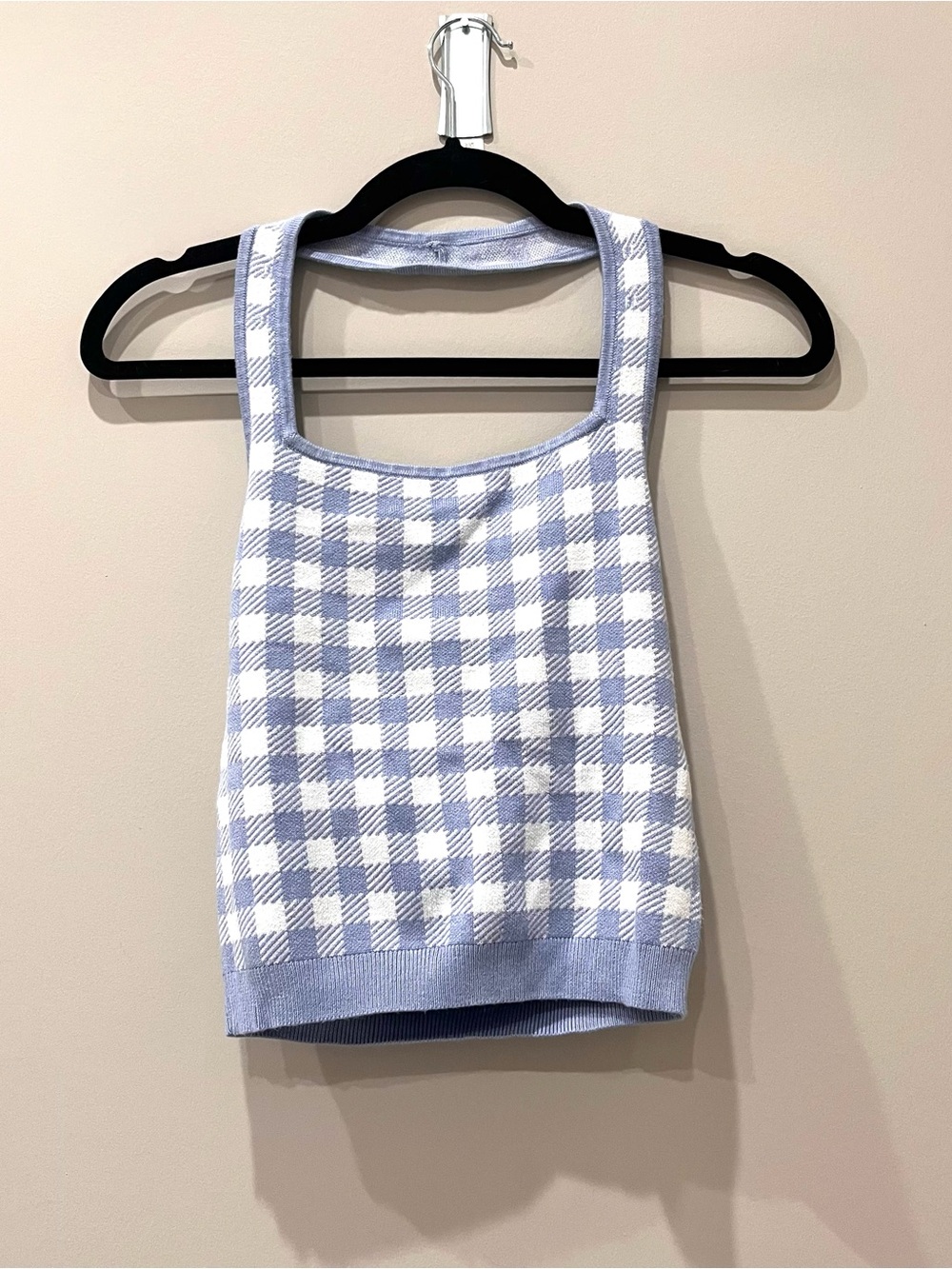 Abercrombie Baby Blue Gingham Knit Crop Halter Top - Size Medium